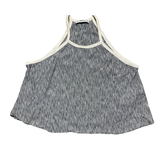 Zara Knit Thin Striped Sleeveless Cropped Halter Top S - Picture 1 of 9